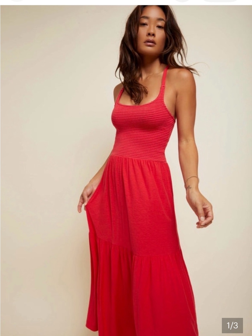 Nation LTD Bright Red Ribbed Tank Maxi Dress